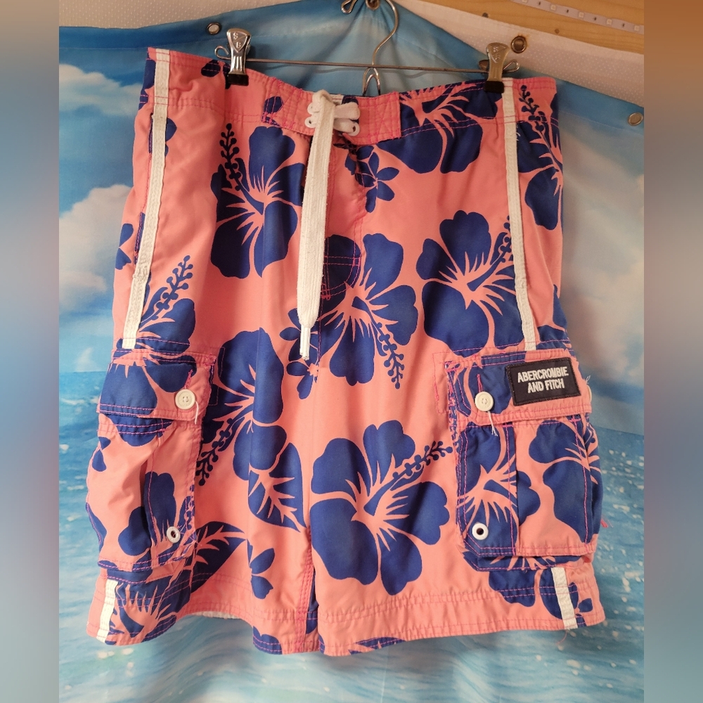 Abercrombie & Fitch Mens‎ Pink and Blue Floral Swim Shorts Size Large